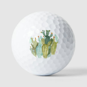 Vintage Cacti Blooming Watercolor Pattern Golf Balls
