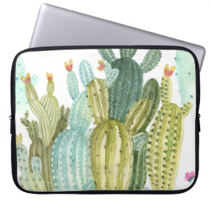 Vintage Cacti Blooming Watercolor Pattern Laptop Sleeve