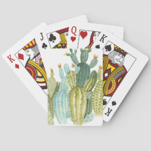 Vintage Cacti Blooming Watercolor Pattern Playing Cards