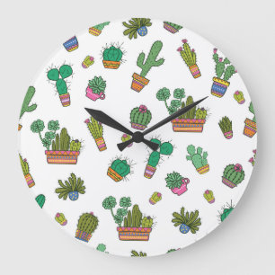 Vintage Cacti: Seamless Pattern Design. Large Clock