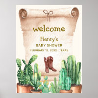 Vintage Cactus Cowboy Boots Baby Shower Welcome