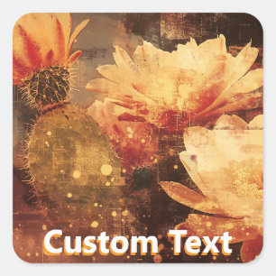 Vintage Cactus Flower Custom Square Sticker