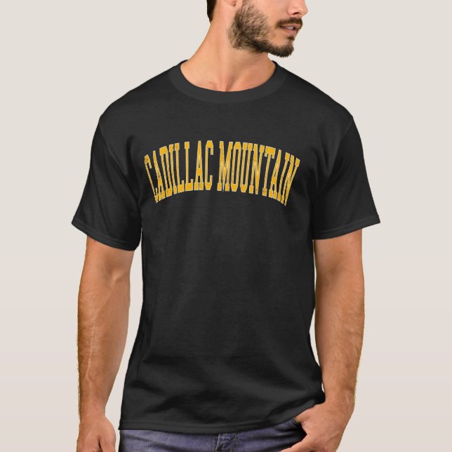 Vintage Cadillac Mountain Distressed Gold Varsity  T-Shirt (Front)