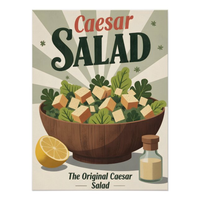 Vintage Caesar Salad Poster – Retro Kitchen Art (Front)