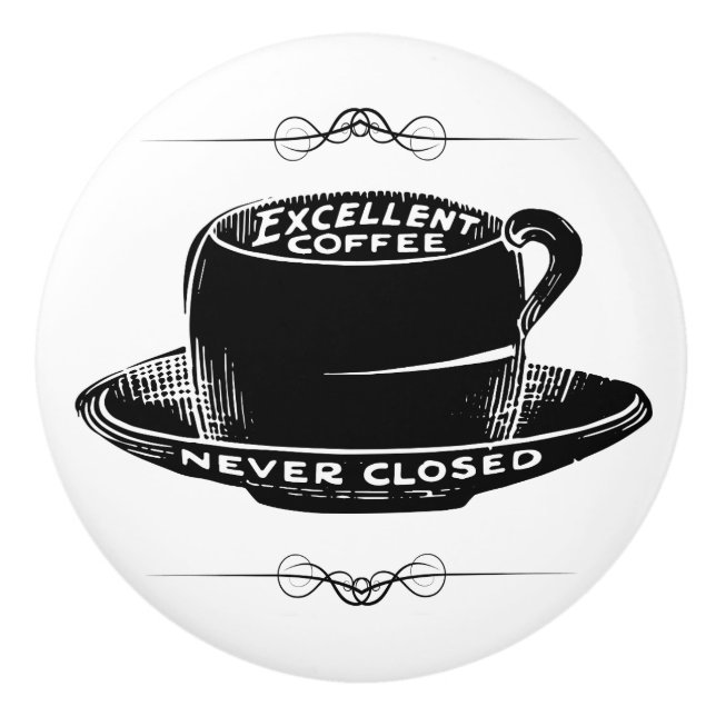 Vintage cafe coffee sign ceramic knob (Front)