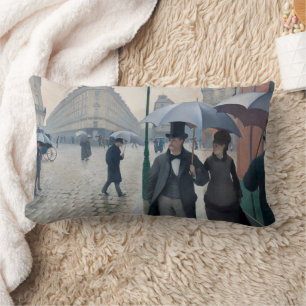 Vintage Caillebotte Paris Street Rainy Day Art Lumbar Pillow