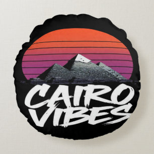 Vintage Cairo Vibes Egyptian Street Style & Trav Round Pillow