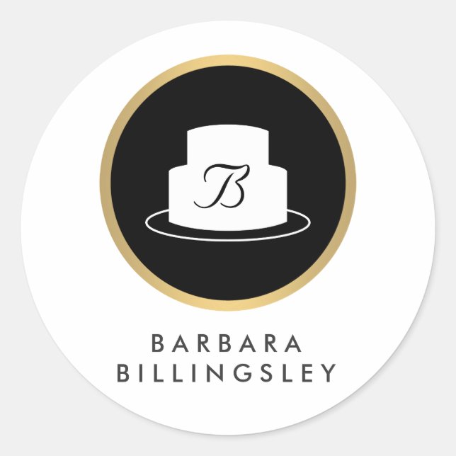 Vintage Cake Emblem Logo and Name Bakery Sticker (Front)