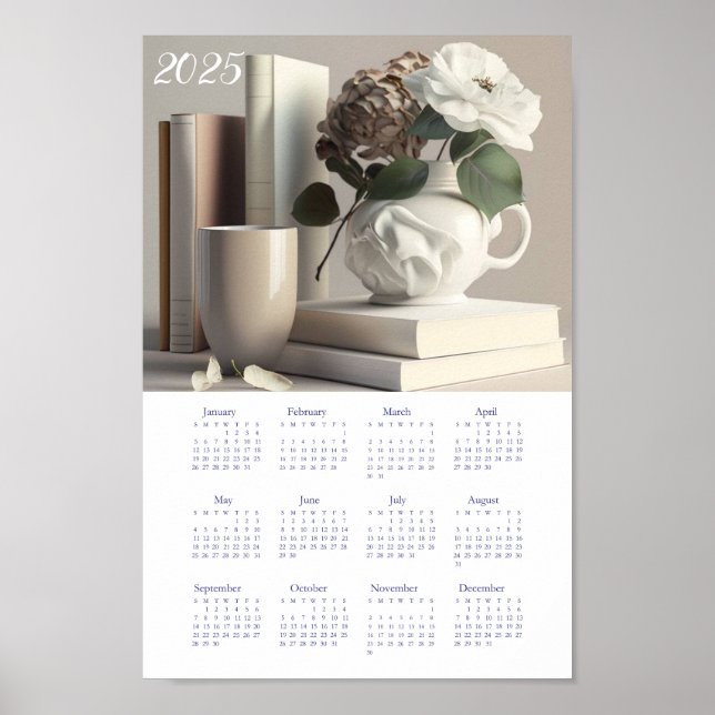 Vintage Calendar 2025. Coffee Flowers Books Poster (Front)