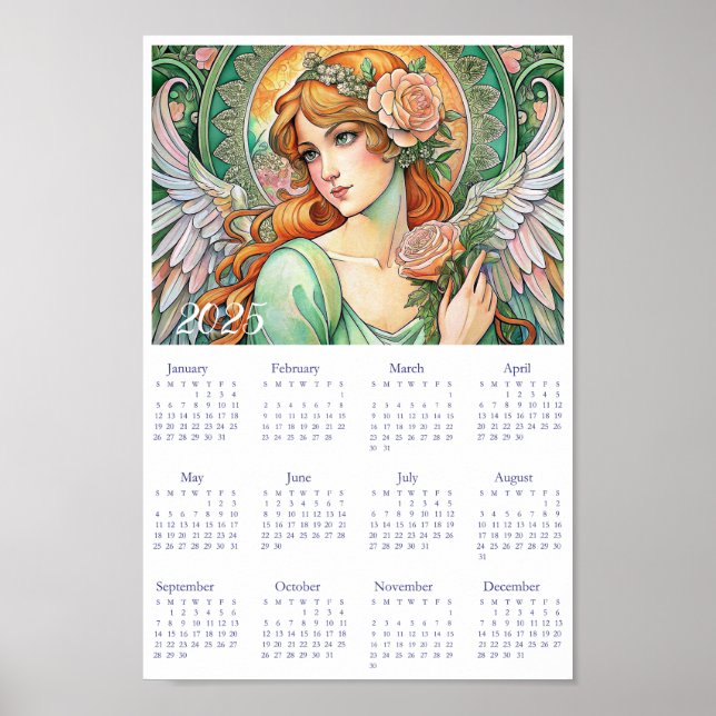 Vintage Calendar Angel Art Deco 2025.  Poster (Front)