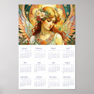 Vintage Calendar Angel Art Deco 2025.  Poster