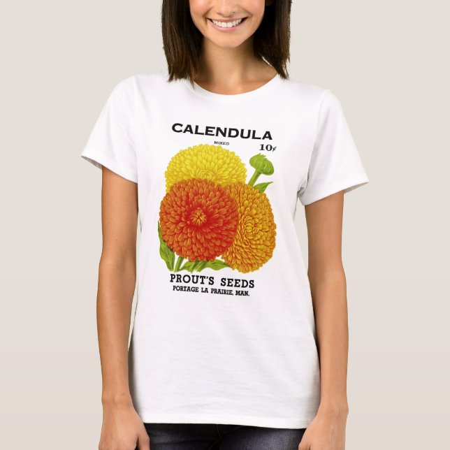 Vintage Calendula Seed Packet T-Shirt (Front)
