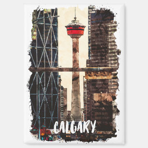 Vintage Calgary Alberta Canada Watercolor Travel Magnet