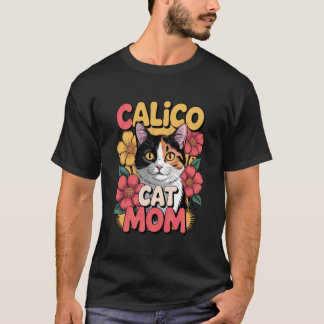 Vintage Calico Cat Mom Shirt with Flowers Distress