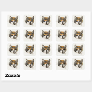 Vintage Calico Cat Square Stickers