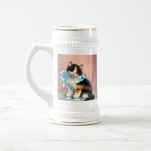 Vintage Calico Kitten Illustration Beer Stein