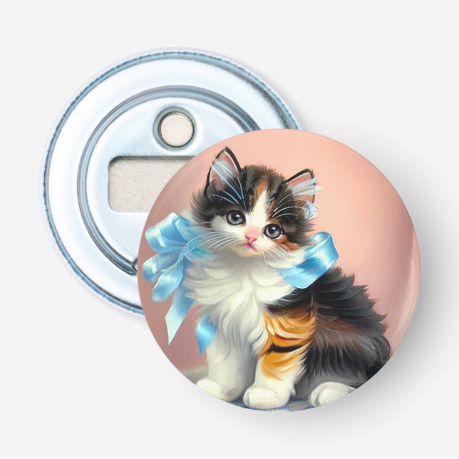 Vintage Calico Kitten Illustration Bottle Opener (Front)