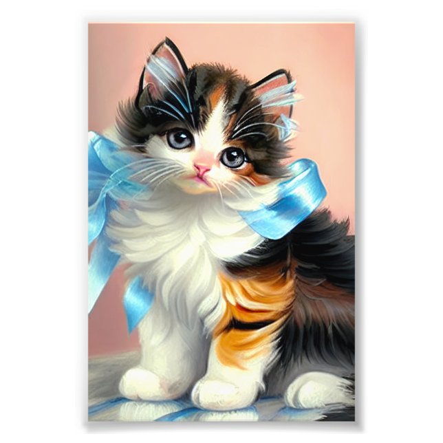 Vintage Calico Kitten Illustration Photo Print (Front)