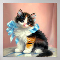 Vintage Calico Kitten Illustration