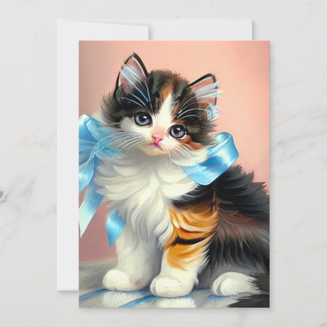 Vintage Calico Kitten Illustration Save The Date (Front)
