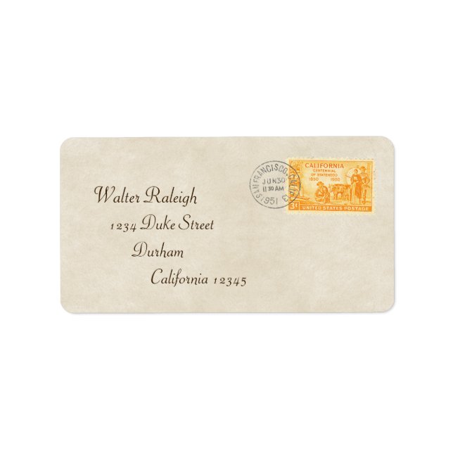 Vintage California '50 Centennial Address Label (Front)