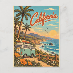 Vintage California Coast Road Trip Postcard