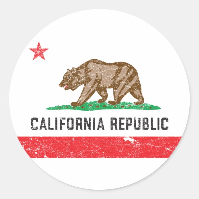 Vintage California Flag Classic Round Sticker (Front)
