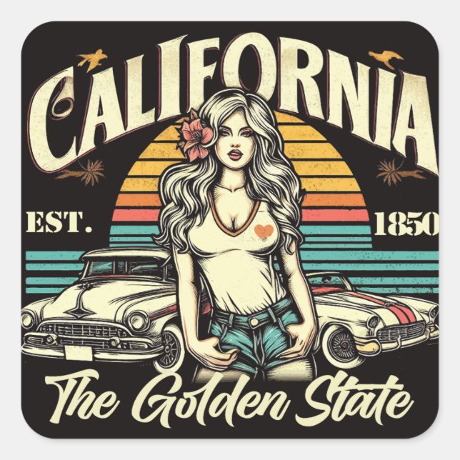 Vintage California Girl Square Sticker (Front)