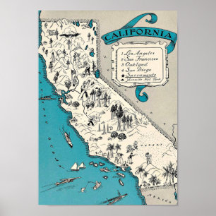 Vintage California Map Poster