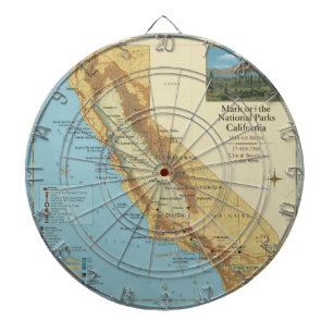 Vintage California National Parks Map Art Dartboard