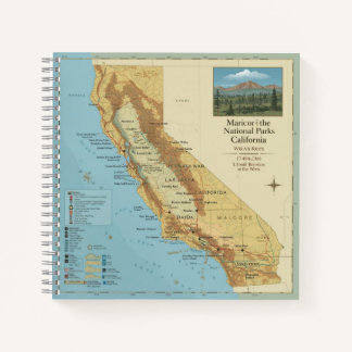 Vintage California National Parks Map Art Notebook