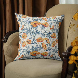 Vintage California Poppies Throw Pillow