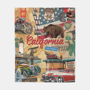 Vintage California poster with tourist attractions Fleece Blanket