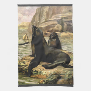 Vintage California Sea Lions by CE Swan Kitchen Towel