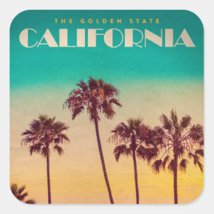 Vintage California Sunset Beach Square Sticker