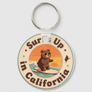 Vintage California Surf's Up Surfing Bear Keychain