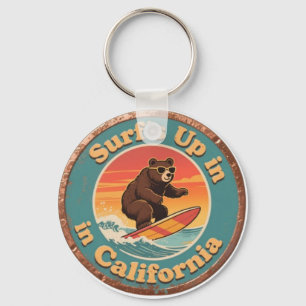 Vintage California Surf's Up Surfing Bear Keychain