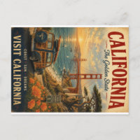 Vintage California Travel Poster with Golden Gate