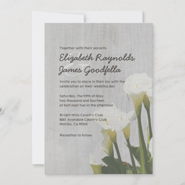 Vintage Calla Lily Wedding Invitations (Front)