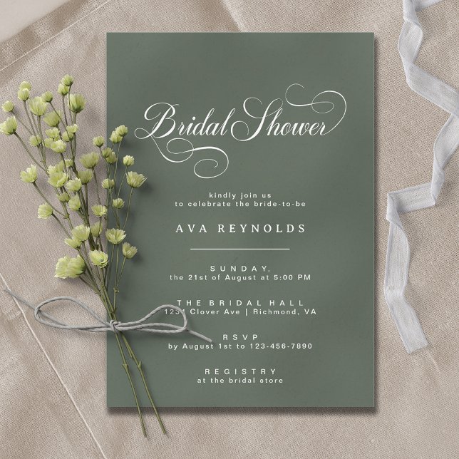 Vintage Calligraphy | Forest Green Bridal Shower Invitation (Creator Uploaded)