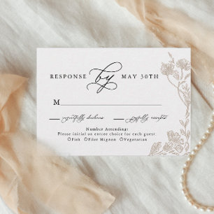 Vintage Calligraphy Hand drawn Floral Wedding Rsvp Card