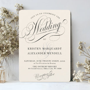 Vintage Calligraphy Script Elegant Ivory Wedding Invitation