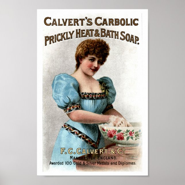 Vintage Calverts Carbolic Prickly Heat Soap Advert Poster (Front)
