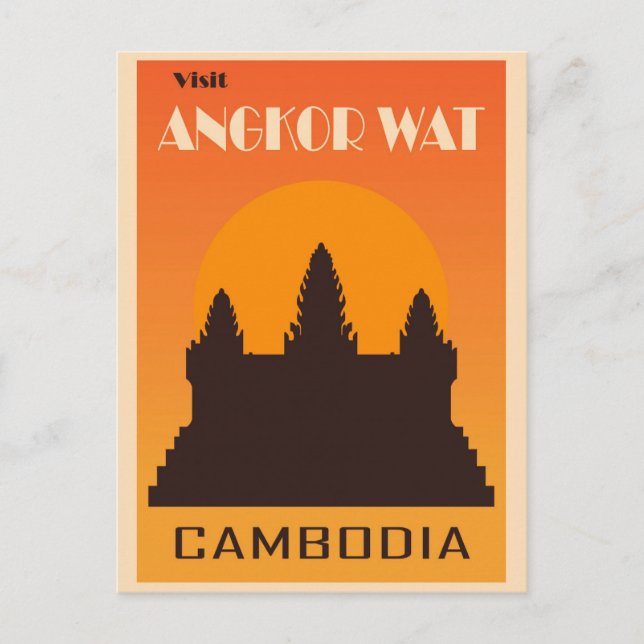 Vintage Cambodia Angkor Wat Temple Travel Postcard (Front)