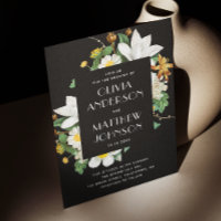 Vintage camellia. Bloom floral black wedding QR