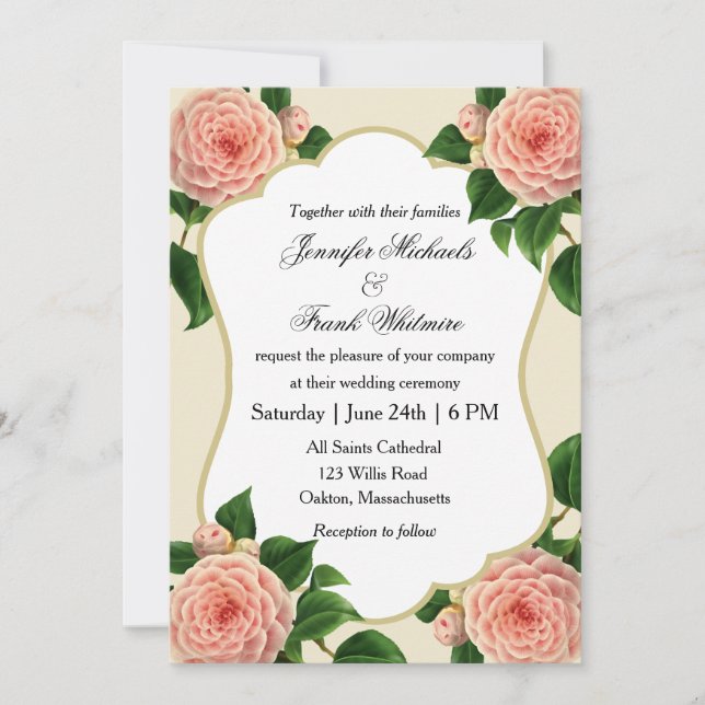 Vintage Camellia Botanical Invitation (Front)