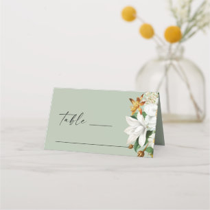 Vintage camellia Elegant floral sage green wedding Place Card