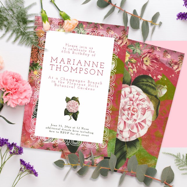 Vintage Camellia Floral 65th Birthday Brunch Invitation (Creator Uploaded)