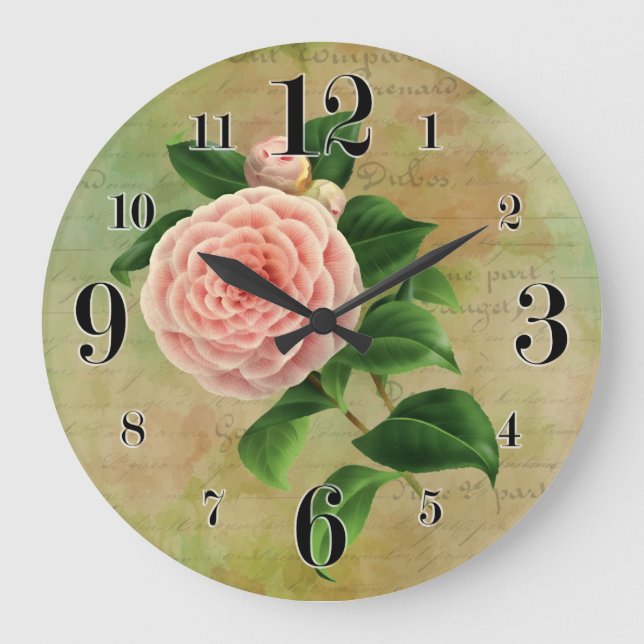 Vintage Camellia French Botanical Large Clock (Front)