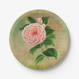 Vintage Camellia French Botanical Paper Plate